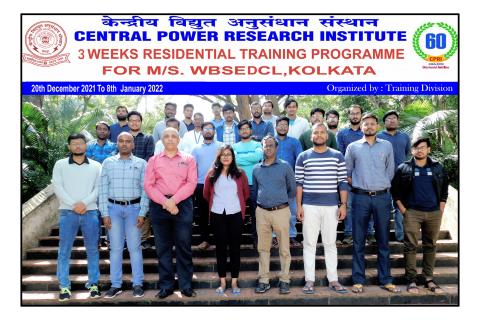 3 weeks residential training programme for M/s. WBSEDCL, Kolkata from 20th December 2021 to 8th January 2022