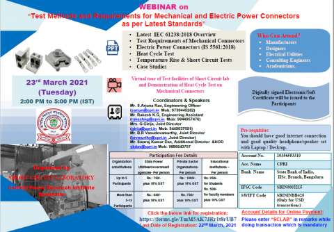 Webinar on Test Methods and Requirements for Mechanical and Electric Power Connectors as per Latest Standards